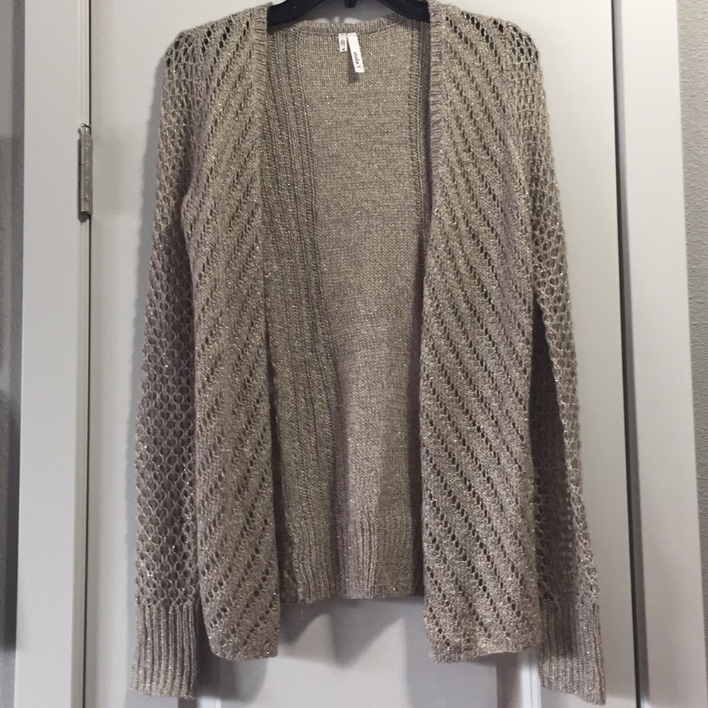 Ladies/juniors tan sparkly sweater/cardigan size M